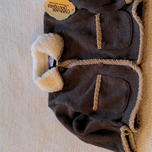 Carriage Boutique Other - NWT Size 2 T jacket, Coat. Sherpa fleece collar, Brown & beige sweater knit,